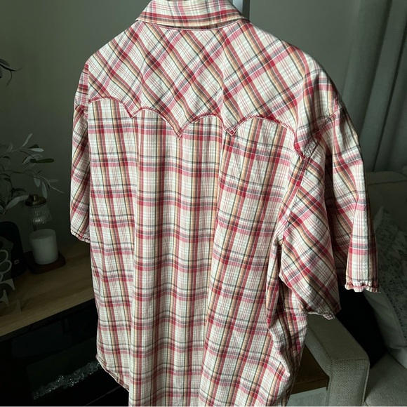 Wrangler Men’s S/S Snap Closure Red/white/orange/silver Plaid Shirt Size XL - Picture 11 of 15